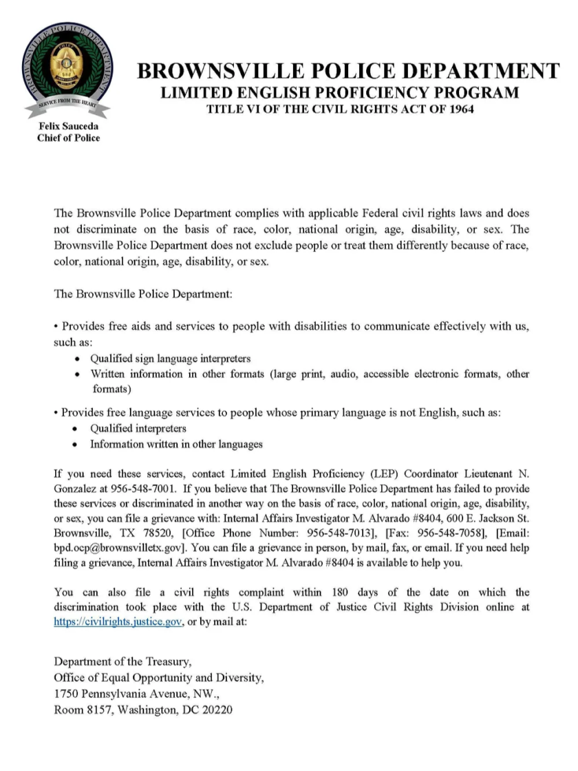 Title VI – Brownsville Police Department